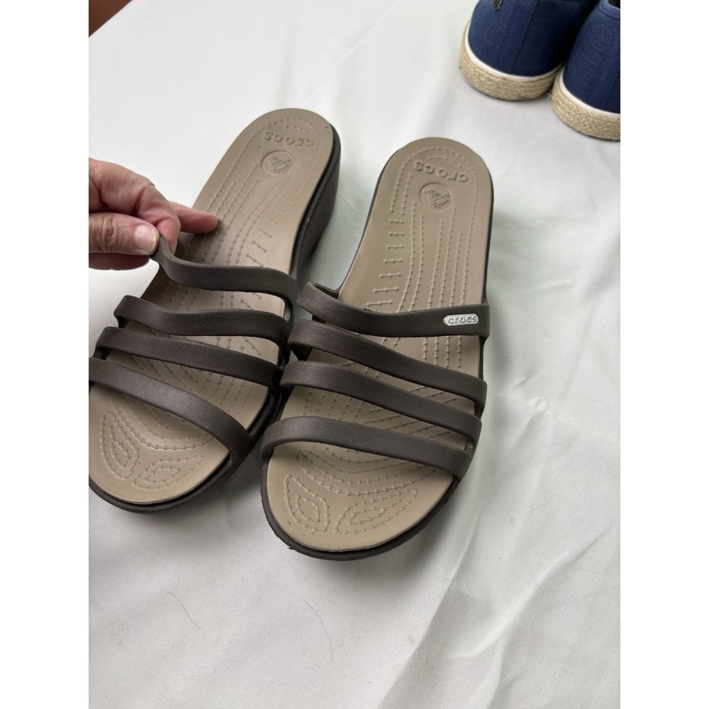 Crocs Brown Rhonda Slide Wedge Sandals Women Size 10 W Excellent Condition